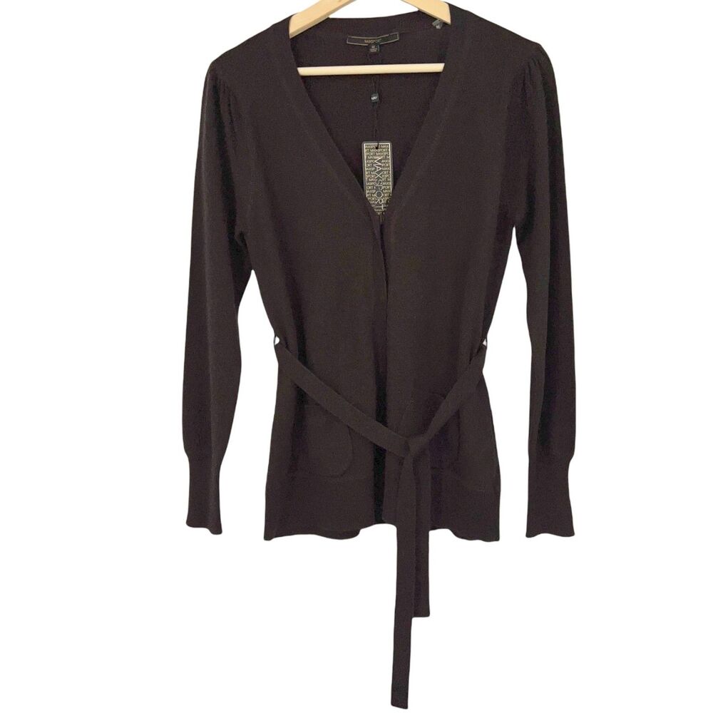 Brown Cardigan Sweater Women's Sz Med Wool Blend Belted